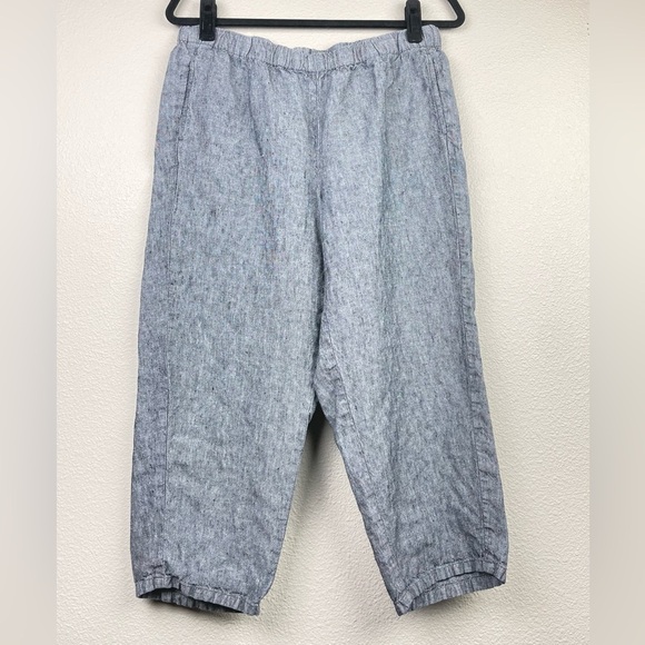 J. Jill Pants - J.Jill Women's Medium Petite 100% Love Linen Grey Capris Pull On Elastic Pants